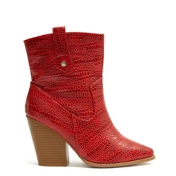 Nadia x FTF Red Faux Croc Nelly Cowgirl Boot Size 10W - Picture 1 of 8